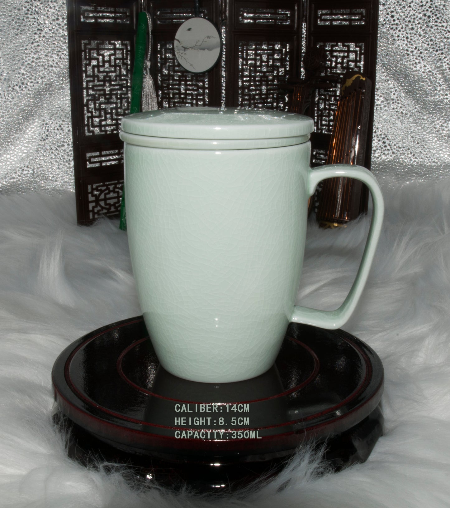 03008 Jade green glaze Flat cover San Cai Cup