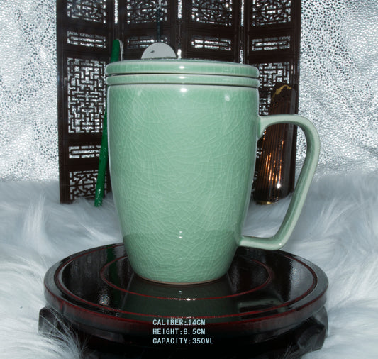 03005 Kingfisher blue glaze Flat cover San Cai Cup