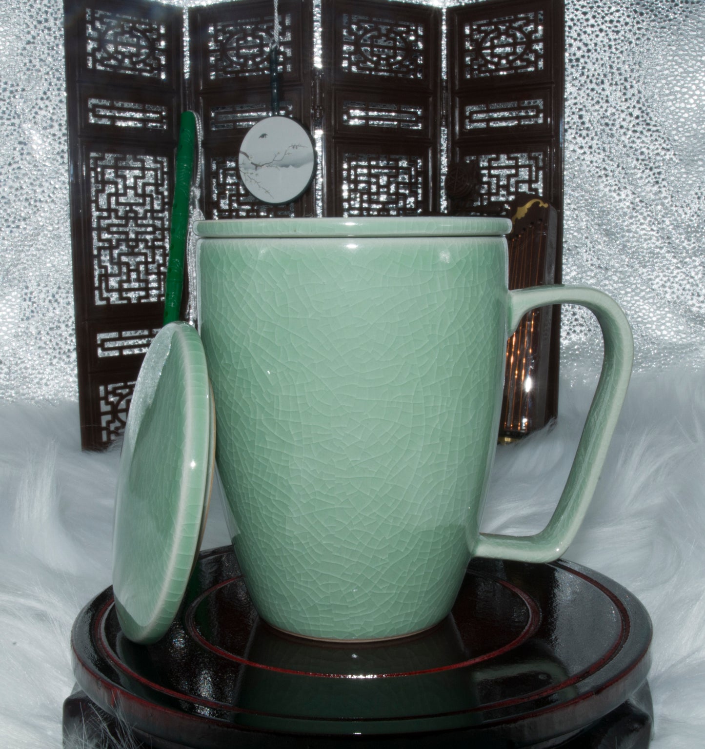 03005 Kingfisher blue glaze Flat cover San Cai Cup