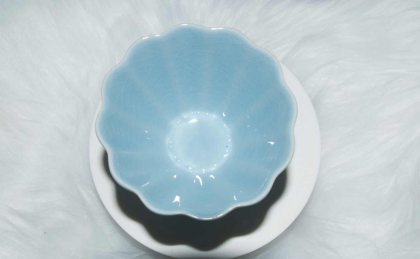 02007 Sky cyan glaze Bamboo Hat Flower Ribbed Cup