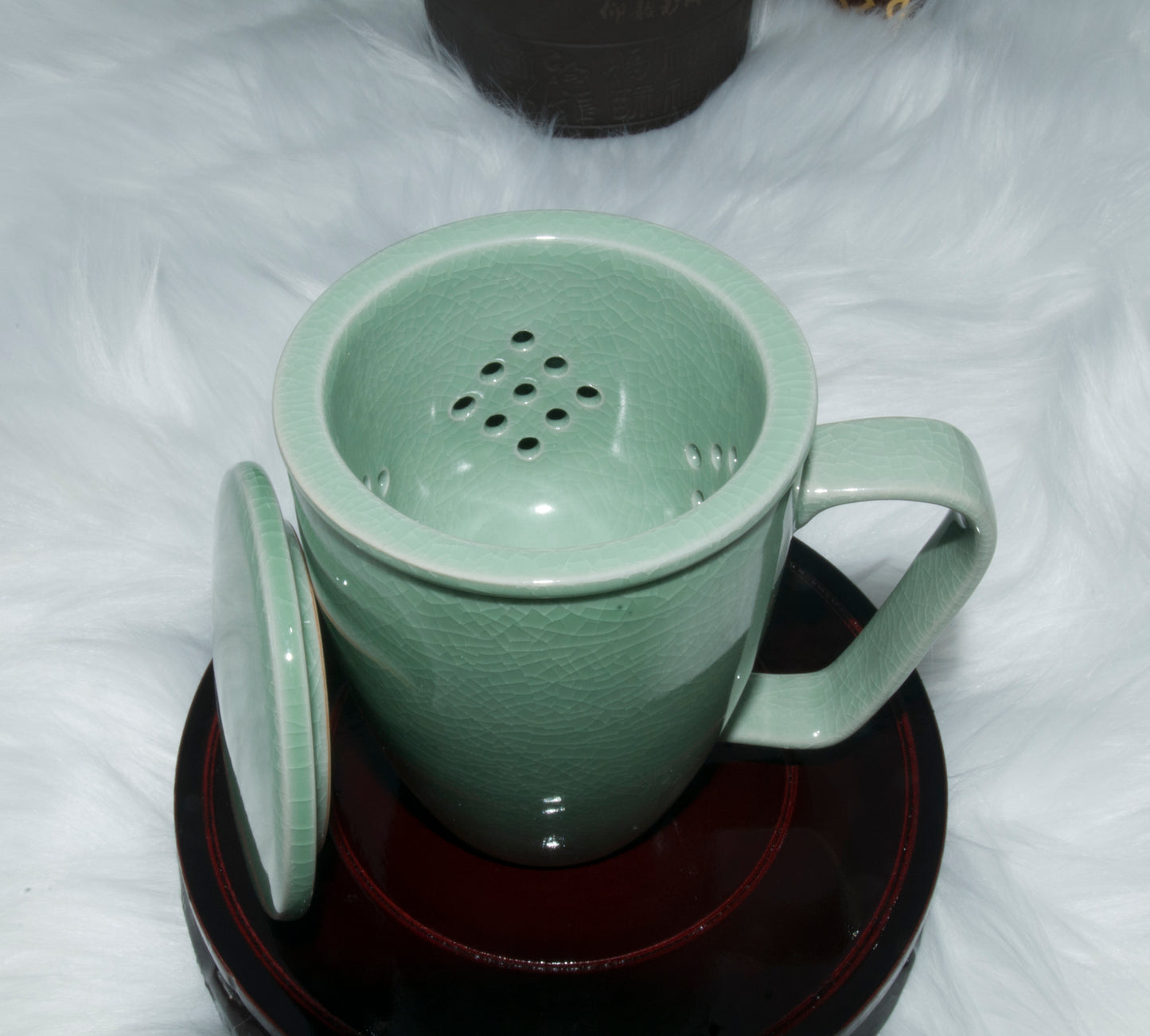 03005 Kingfisher blue glaze Flat cover San Cai Cup