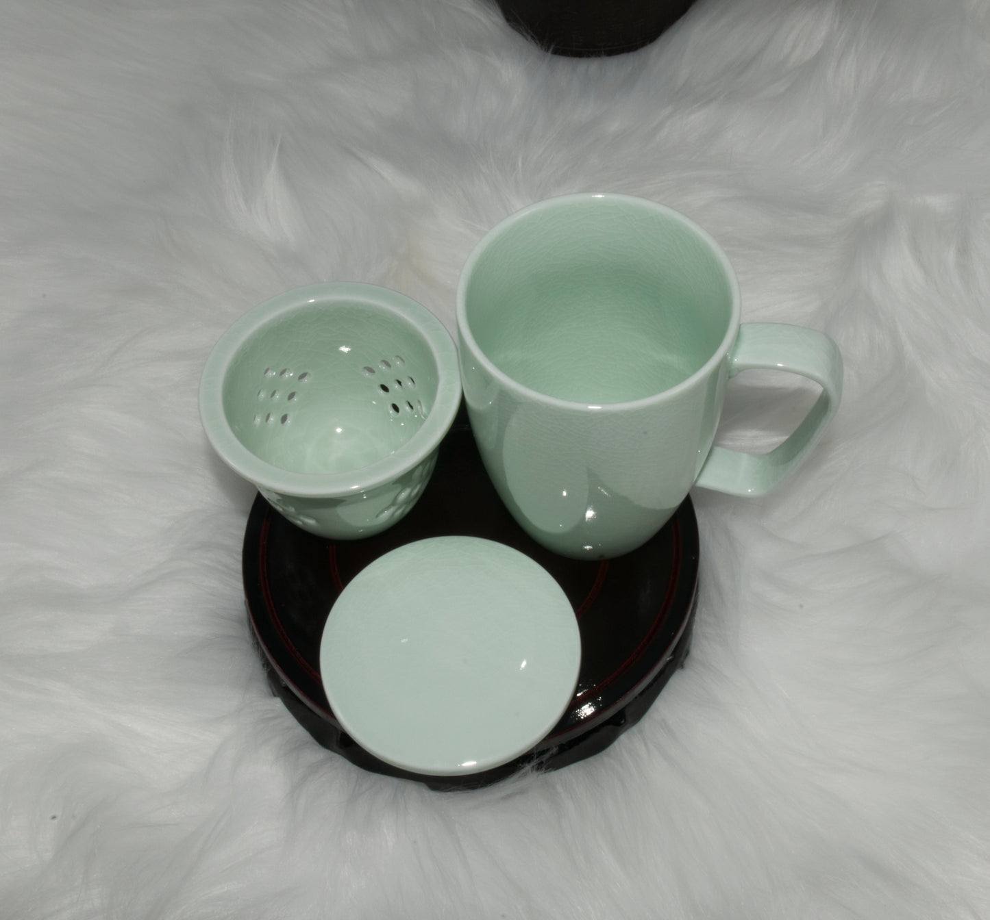 03008 Jade green glaze Flat cover San Cai Cup