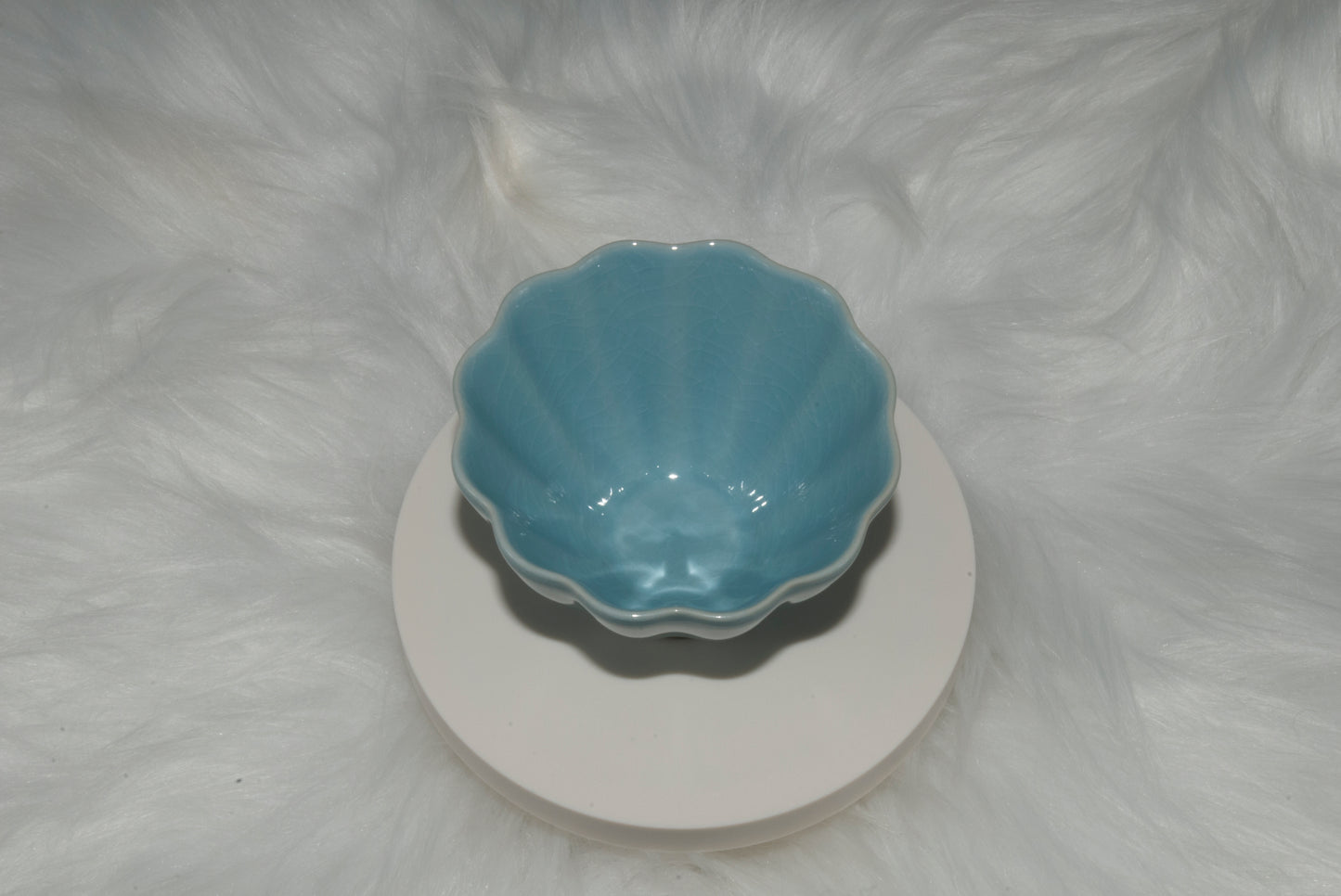 02007 Sky cyan glaze Bamboo Hat Flower Ribbed Cup