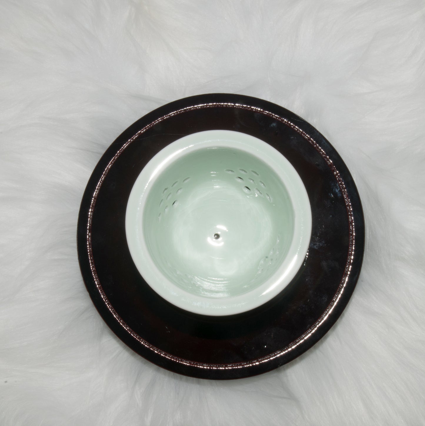 03008 Jade green glaze Flat cover San Cai Cup