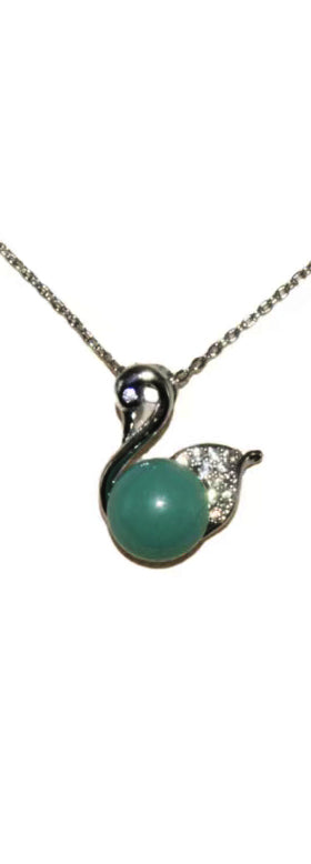 05002 Kingfisher blue glaze Swan necklace