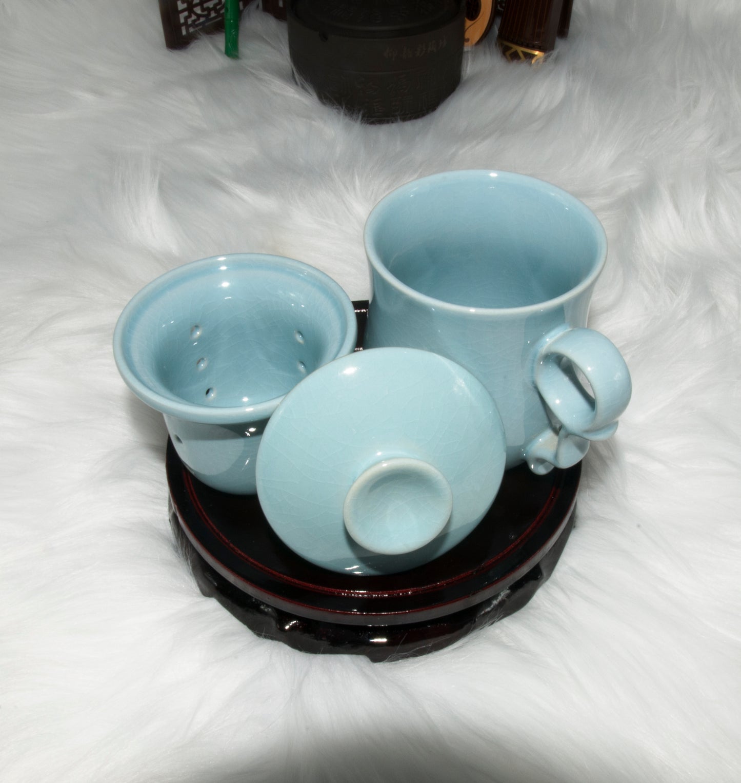 03007 Sky cyan glaze San Cai Cup