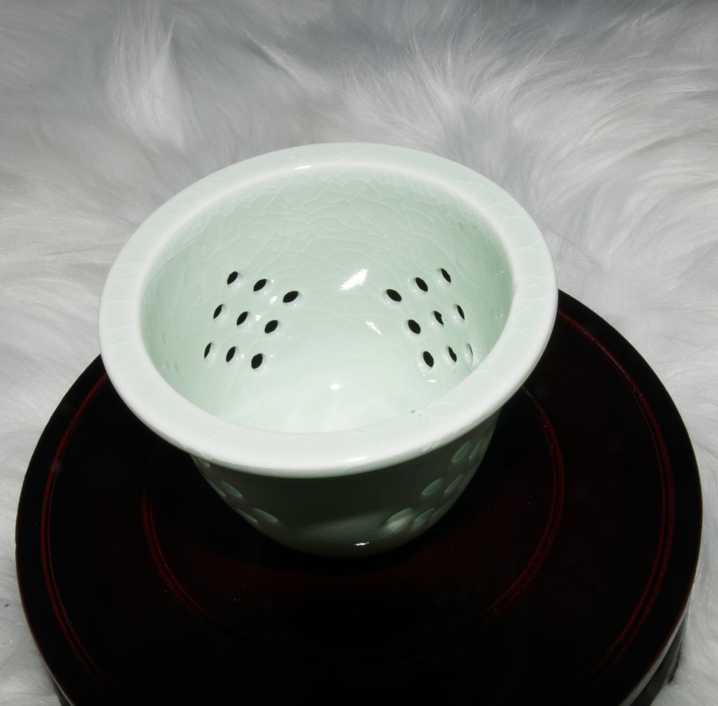 03008 Jade green glaze Flat cover San Cai Cup